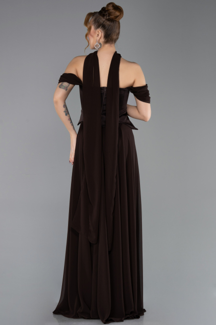 Abendgarderobe in Großen Größen Lang Chiffon Braun ABU5551