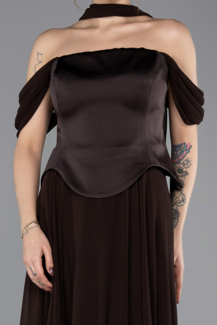 Abendgarderobe in Großen Größen Lang Chiffon Braun ABU5551