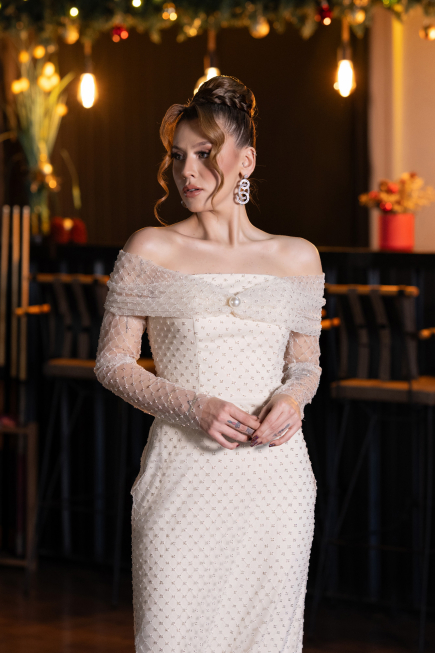 Abendkleid Lang Perlenbesetzt Beige ABU5550