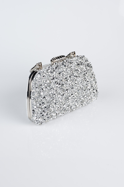 Abendtasche Steinbesetzt Silber SH839