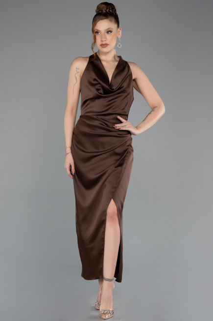 Partykleid Midi Satin Braun ABK2506