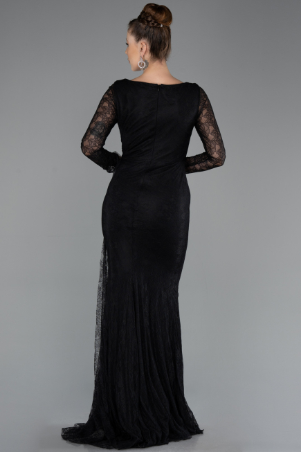 Standesamtkleid Lang Spitze Schwarz ABU5588