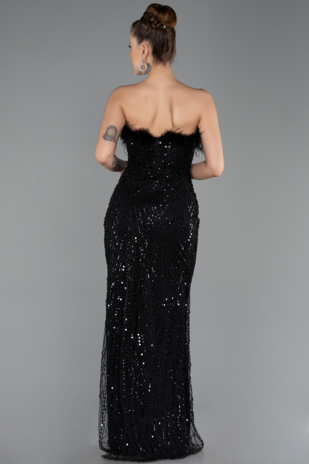 Abendkleid Lang Perlenbesetzt Schwarz ABU5590