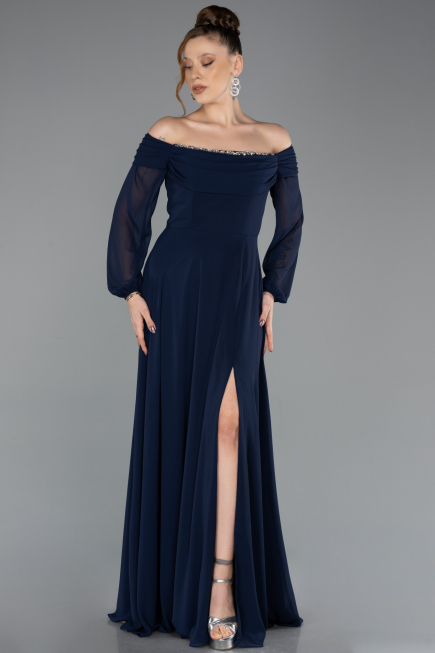 Abendkleid Lang Chiffon Marineblau ABU5591
