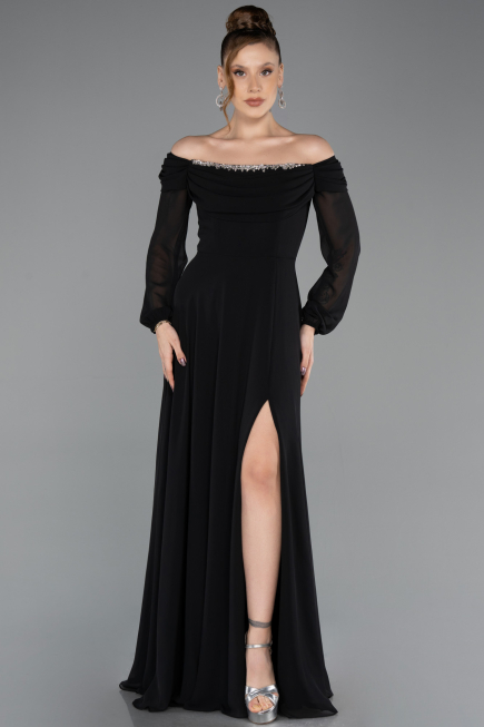 Abendkleid Lang Chiffon Schwarz ABU5591