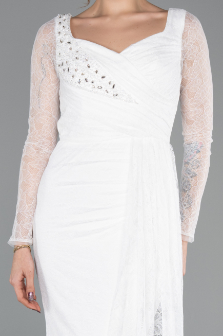 Standesamtkleid Lang Spitze Weiß ABU5588