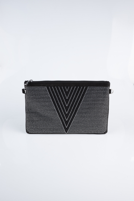 Portfolio-Handtasche Wildleder Schwarz-Silber KC414