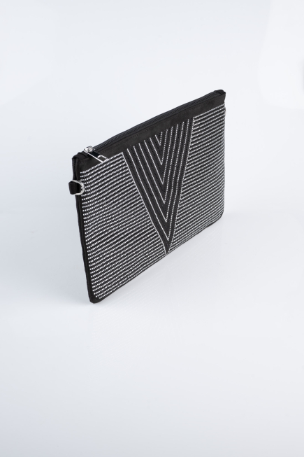Portfolio-Handtasche Wildleder Schwarz-Silber KC414