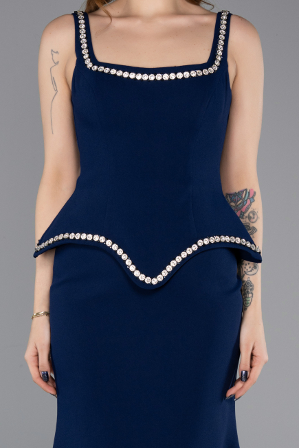 Abendkleid im Meerjungfrau-Stil Lang Marineblau ABU5597