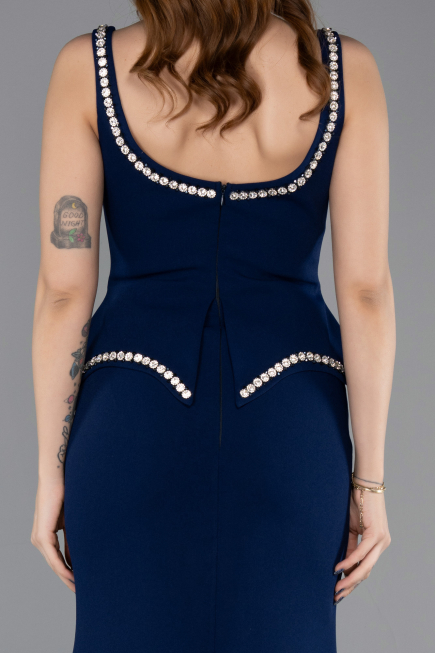 Abendkleid im Meerjungfrau-Stil Lang Marineblau ABU5597