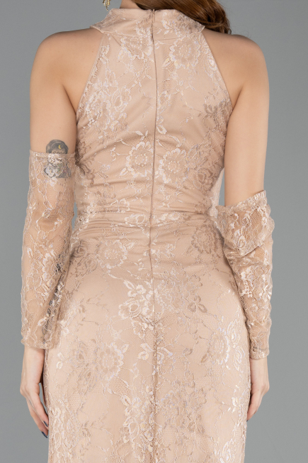 Abendkleid im Meerjungfrau-Stil Lang Spitze Nerzbraun ABU5598