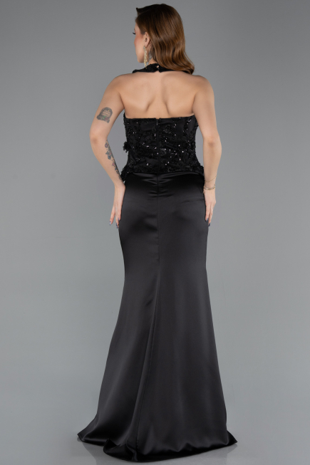 Abendkleid Lang Satin Schwarz ABU5601