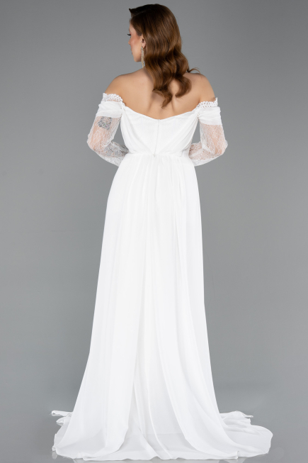 Standesamtkleid Lang Chiffon Weiß ABU5602