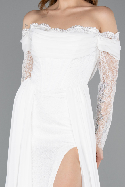 Standesamtkleid Lang Chiffon Weiß ABU5602