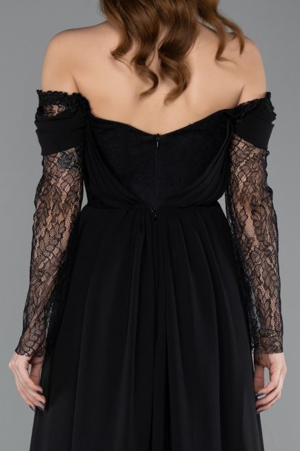 Standesamtkleid Lang Chiffon Schwarz ABU5602