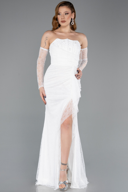 Standesamtkleid Lang Spitze Weiß ABU5603