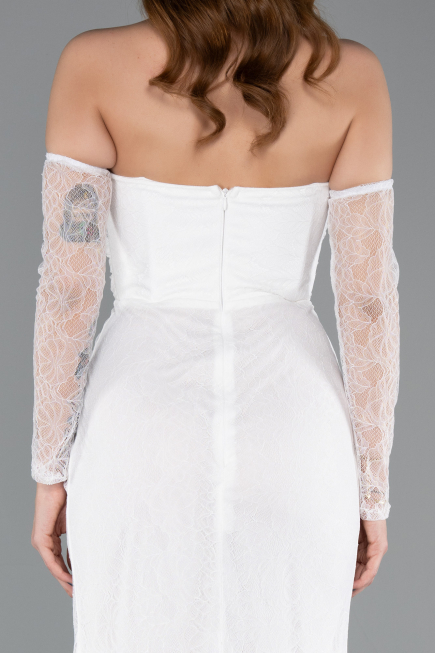 Standesamtkleid Lang Spitze Weiß ABU5603