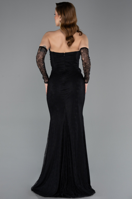 Standesamtkleid Lang Spitze Schwarz ABU5603