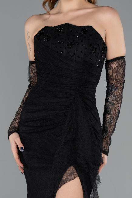 Standesamtkleid Lang Spitze Schwarz ABU5603