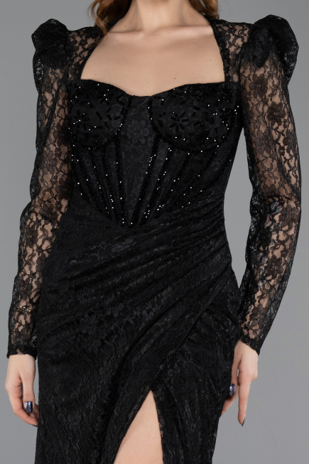 Abendkleid Lang Spitze Schwarz ABU5604