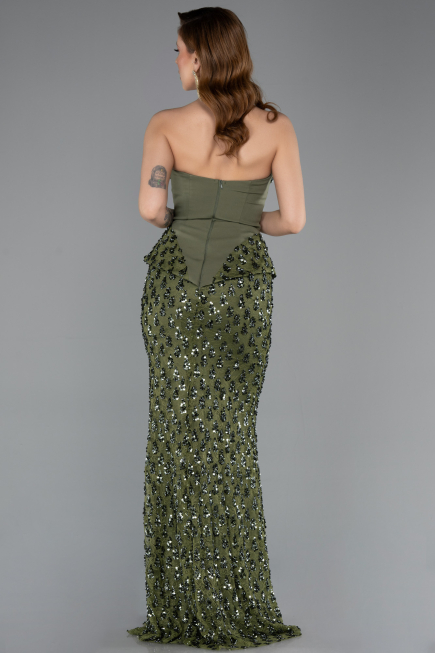 Abendkleid im Meerjungfrau-Stil Lang Spitze Khaki ABU5612