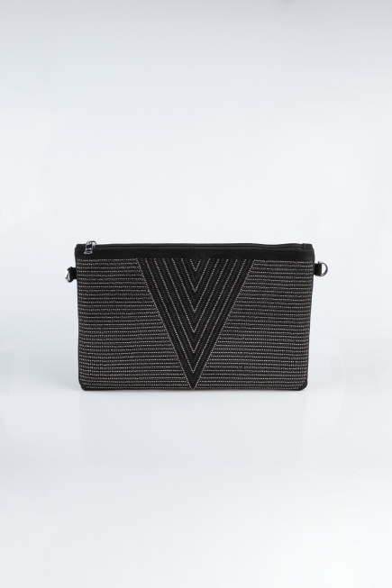 Portfolio-Handtasche Wildleder Schwarz-Platin KC414