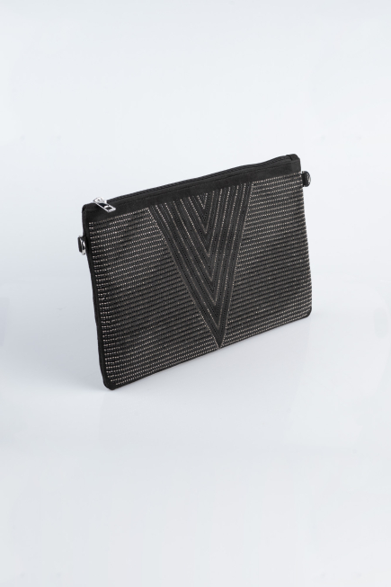 Portfolio-Handtasche Wildleder Schwarz-Platin KC414