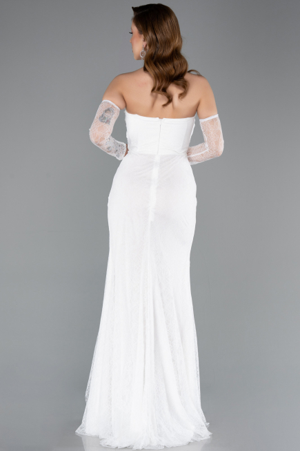 Standesamtkleid Lang Spitze Weiß ABU5603