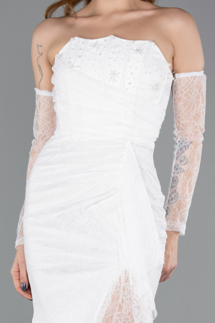 Standesamtkleid Lang Spitze Weiß ABU5603