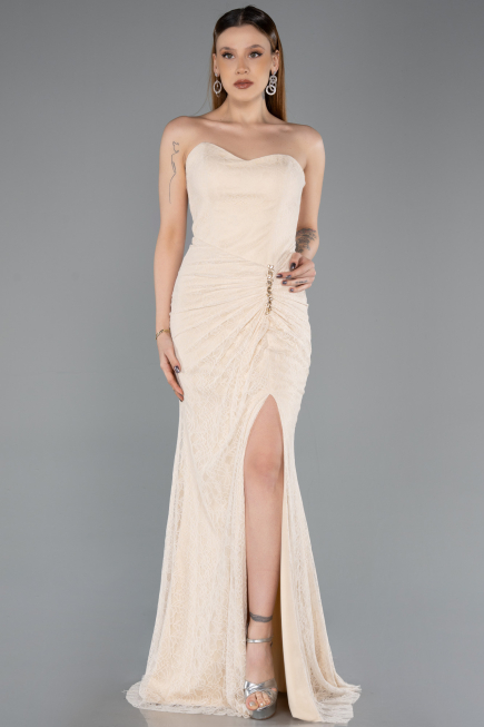 Standesamtkleid Lang Spitze Beige ABU5614