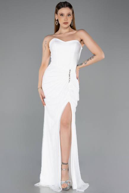 Standesamtkleid Lang Spitze Weiß ABU5614