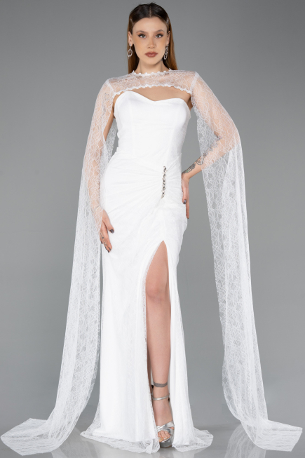 Standesamtkleid Lang Spitze Weiß ABU5614