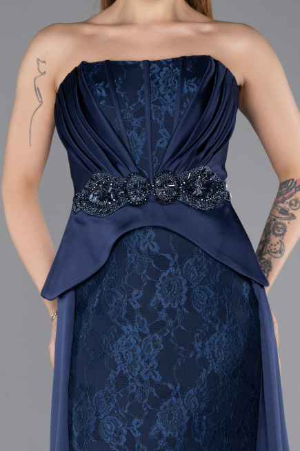 Abendkleid Lang Spitze Marineblau ABU5615