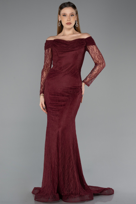 Abendkleid Lang Spitze Weinrot ABU5617