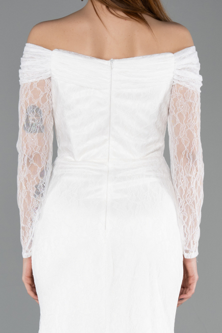 Abendkleid Lang Spitze Weiß ABU5617