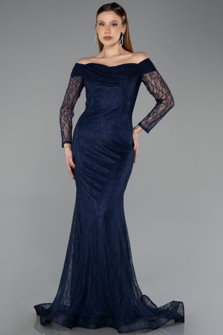 Abendkleid Lang Spitze Marineblau ABU5617