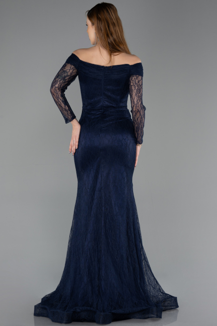 Abendkleid Lang Spitze Marineblau ABU5617