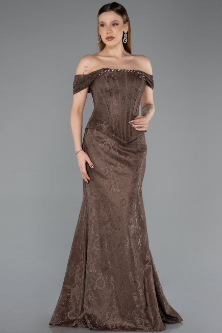 Abendkleid Lang Spitze Hellbraun ABU5609