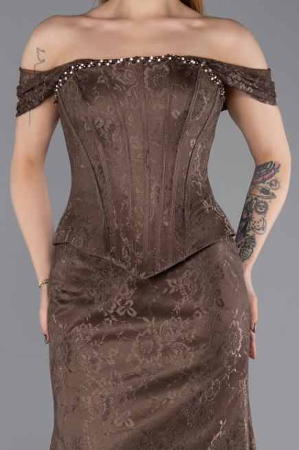 Abendkleid Lang Spitze Hellbraun ABU5609