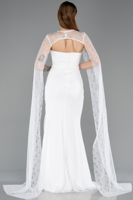 Standesamtkleid Lang Spitze Weiß ABU5614