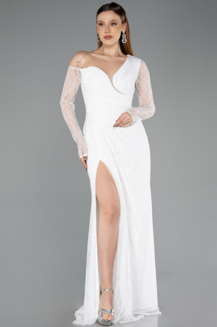 Standesamtkleid Lang Spitze Weiß ABU5618