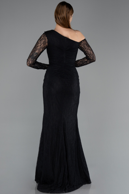 Standesamtkleid Lang Spitze Schwarz ABU5618