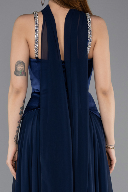 Abendkleid Lang Chiffon Marineblau ABU5619