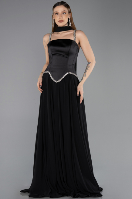 Abendkleid Lang Chiffon Schwarz ABU5619