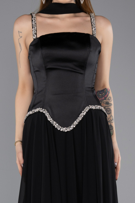 Abendkleid Lang Chiffon Schwarz ABU5619