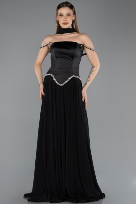Abendkleid Lang Chiffon Schwarz ABU5619