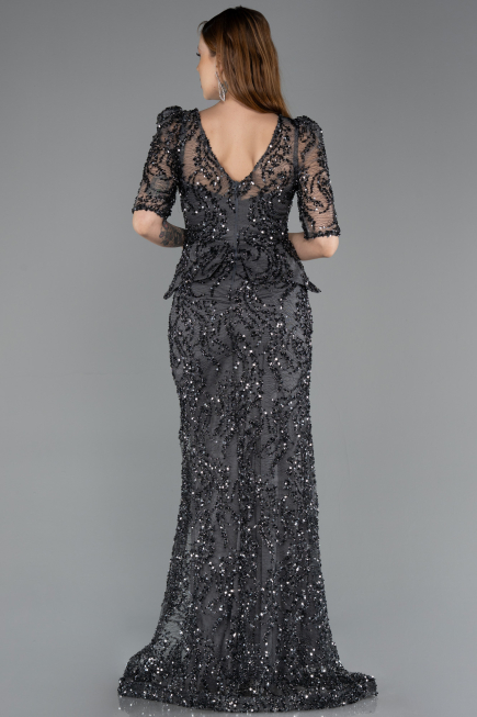 Abendkleid Lang Schuppig Anthrazit ABU5621