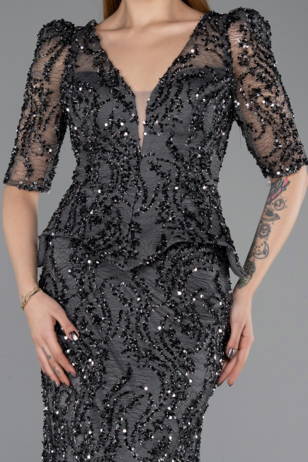Abendkleid Lang Schuppig Anthrazit ABU5621