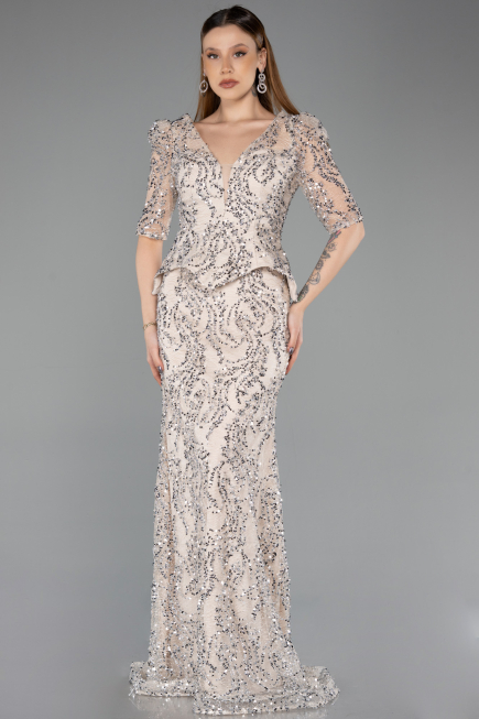 Abendkleid Lang Schuppig Beige ABU5621