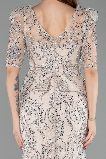 Abendkleid Lang Schuppig Beige ABU5621